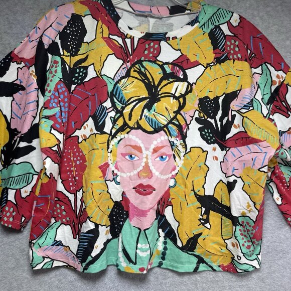 Zara WB Collection Top Artsy Oversized Crop Boho Boxy Lady Glasses Woman Small - Picture 2 of 3